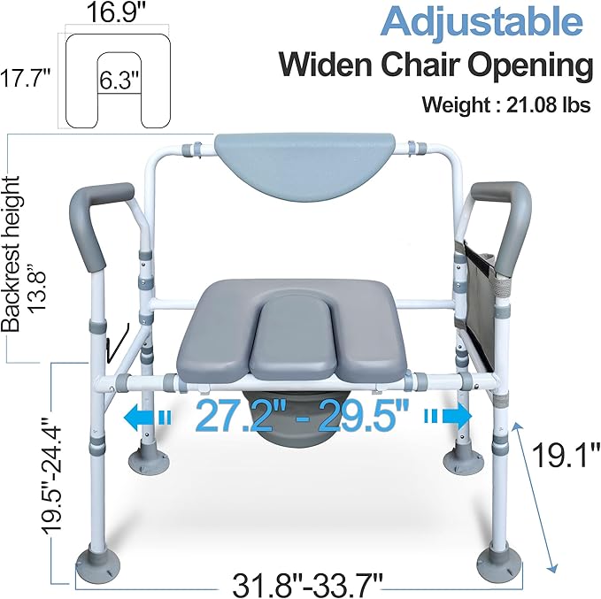 Aliseniors Heavy Duty Bedside Commode, 500lbs Extra-Wide Bariatric Commode Chair - Image 7
