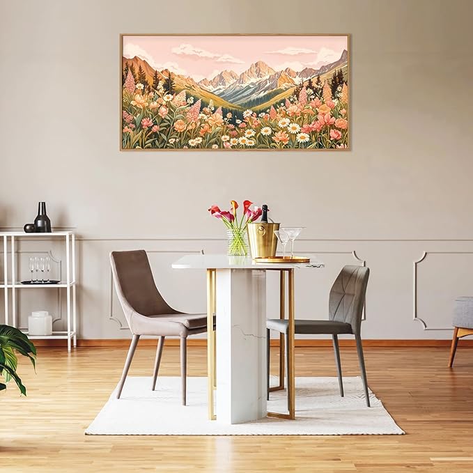 LHIUEM Large Abstract Colorful Mountain Framed Canvas Wall Art, Boho Pink - Image 4
