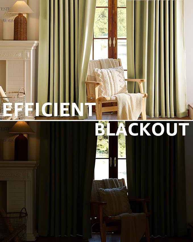 jinchan Chenille Blackout Curtains 84 Inches Long 2 Panels Sage Green Thermal - Image 3