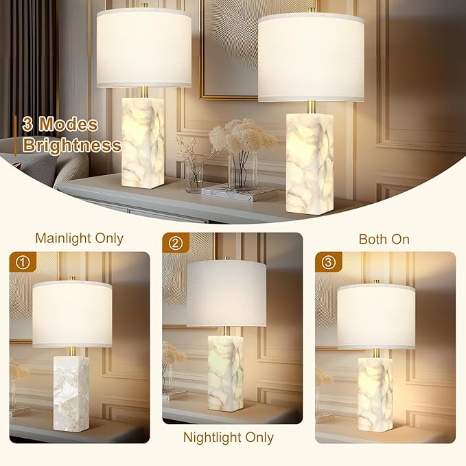 Scenekoy Natural Alabaster Table Lamp Set of 2 - Image 3
