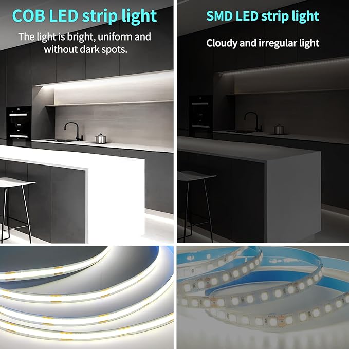 50FT COB LED Strip Lights 6000K White Dimmable DC 24V Flexible LED Tape Light - Image 4