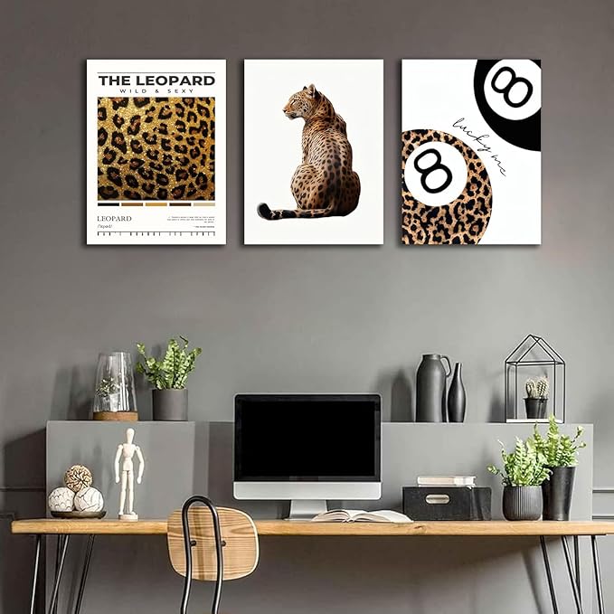 ​​Trendy Leopard Framed Set of 3 Canvas Poster Prints, Picture Modern Artwork - Image 4