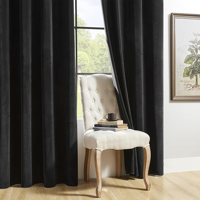 Joydeco Velvet Curtains 96 inch 1 Panel, Long Luxury Black Blackout Thermal - Image 9