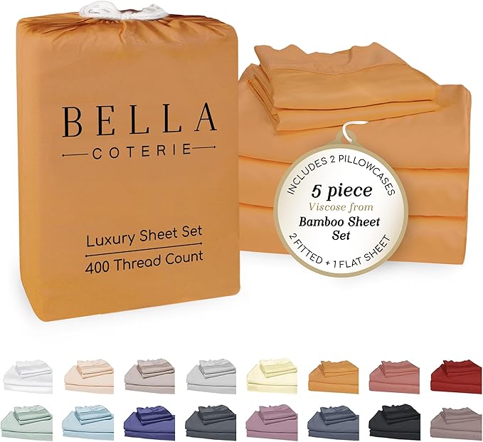 Bella Coterie Luxury Bamboo Viscose Split King Size Sheet Set | 2 Fitted Sheets by BC