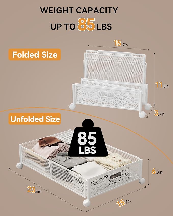 Under Bed Storage with Wheels, Foldable Pattern Carved Metal Under The Bed - Image 8