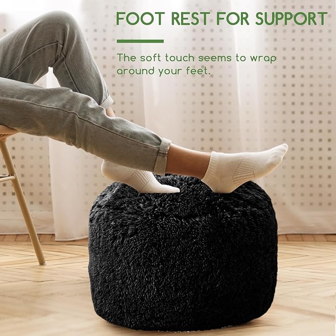 HIGOGOGO Round Stuffed Pouf Ottoman, Long Faux Fur Poufs - Image 3