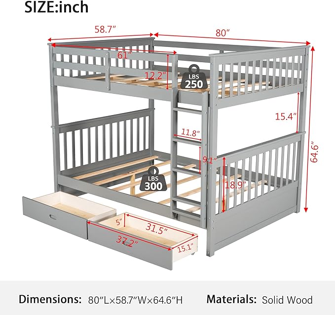 Merax Wood Bunk Bed with Drawers, Convertible Wood Bunk Bed with Ladders and - Image 2