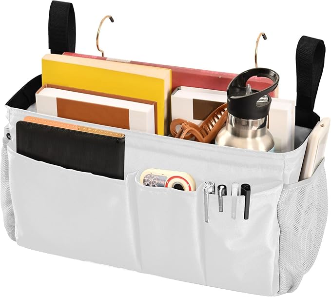 KOPIRIT White Bedside Caddy Storage Bag Bedside Organizer - Image 3