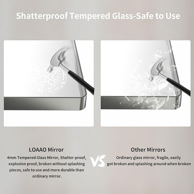 LOAAO 48X30 Inch Brushed Nickel Bathroom Mirror, Rounded Rectangle Silver Metal - Image 7