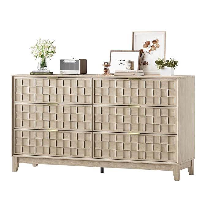 COLAMY Fluted Dresser, Modern Wooden 6 Drawer Dresser 55”, Side Board Buffet - Image 8