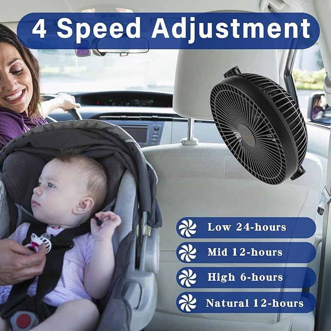 Svinkal Portable Clip on Fan 10000mAh Battery Powered, USB Type C, Supports - Image 2