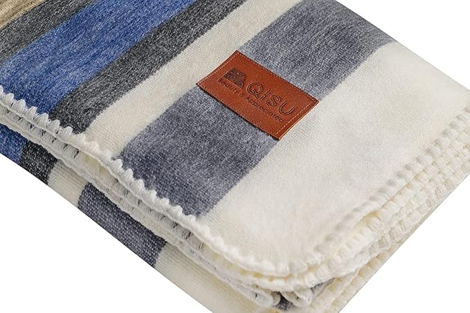 QISU Alpaca Wool Blanket Throw | Large, Stripe | 85 x 65 inches | Ultra-Soft - Image 3