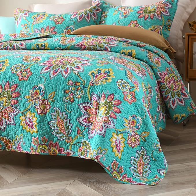 Cotton Bedspread Quilt Sets Reversible Bedding Coverlet Sets Comforter Paisley - Image 3
