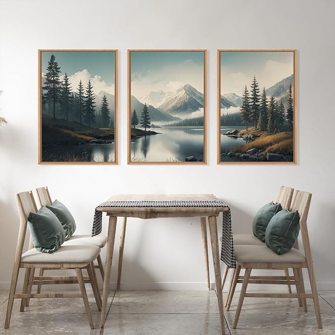 LHIUEM Large Mountain Misty Forest Framed Canvas Wall Art, Nature Ridge Foggy - Image 3