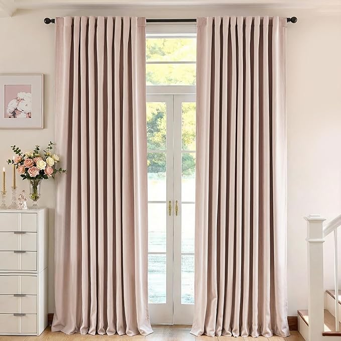 jinchan Chenille Blackout Curtains 108 Inches Long Light Pink Thermal Insulated - Image 6
