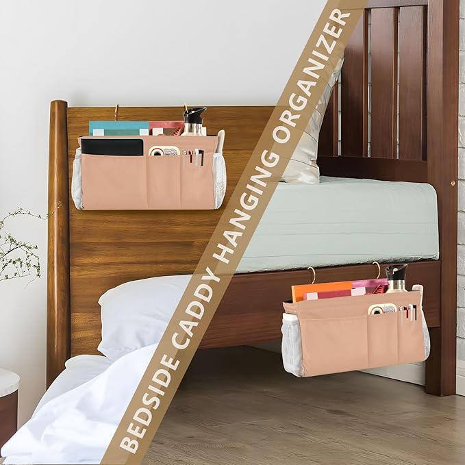 KOPIRIT Peach Orange Bedside Caddy Storage Bag Bedside Organizer - Image 7