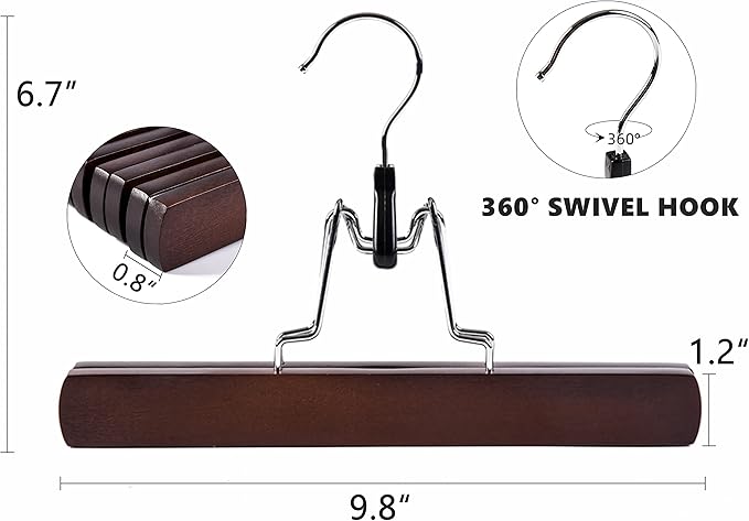 Amber Home Wooden Pants Clip Hangers 10 Pack, Skirt Hangers - Image 2
