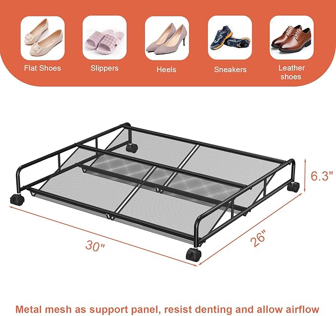 Under Bed Shoe Storage Organizer, Metal Mesh Under Bed Storage Containers - Image 3