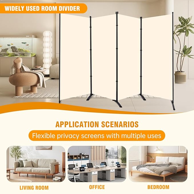 4 Panel Folding Privacy Screens, 6 FT Tall Wall Divider - Image 7