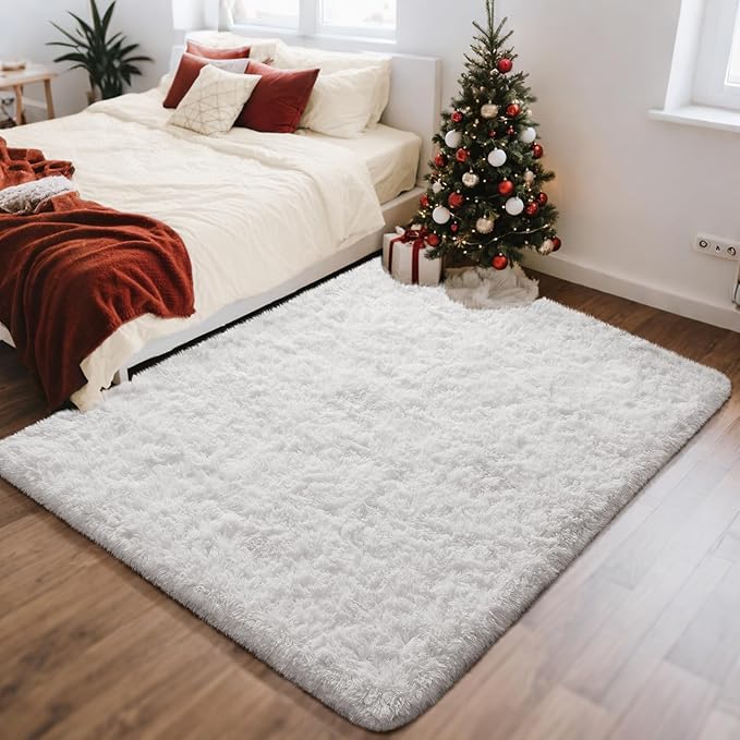 Ophanie White Rugs for Bedroom Fluffy, 4x6 Nursery Soft Fuzzy Shag Plush Shaggy by Ophanie