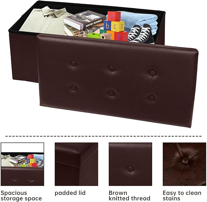xupersodys 30 Inches Folding Storage Ottoman Bench, Faux Leather Footstool - Image 5