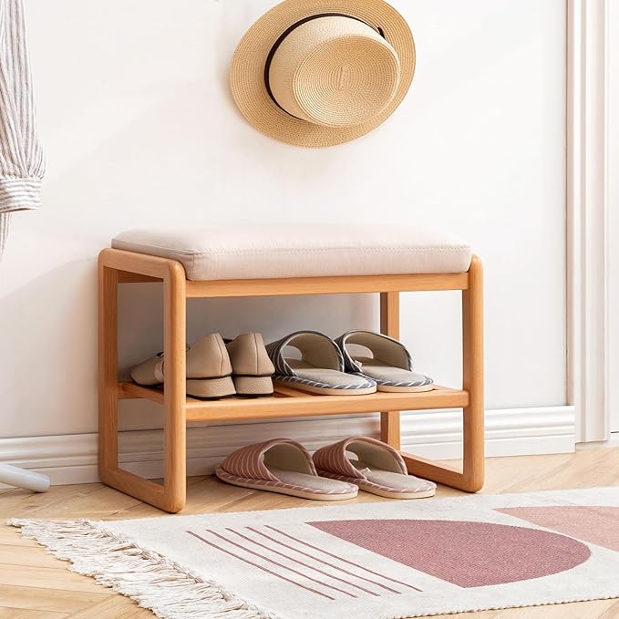 Wood Shoe Bench, 2-Tier Storage Bench - Image 2
