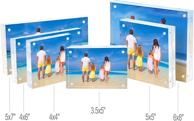 Meetu Acrylic 4x4 Picture Frame Clear Two Sided Desk Photo Frame Magnetic Frame - Image 6