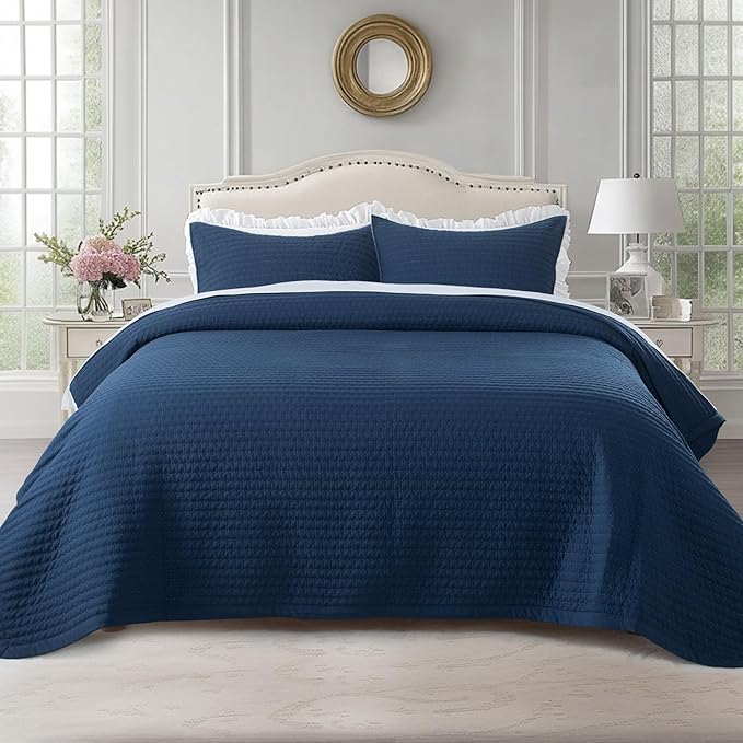 KASENTEX King XL Quilt Set 108"x98" – Soft Washed 3-Layer Lightweight Bedspread by KASENTEX