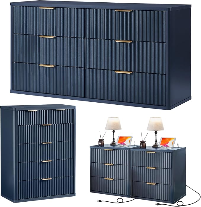 LEYAOYAO Fluted Dressers & Nightstand Set of 4, Wood 48" Wide Dresser & 42" by LEYAOYAO-Findtheshiningpointofyourideallife%EF%BC%81