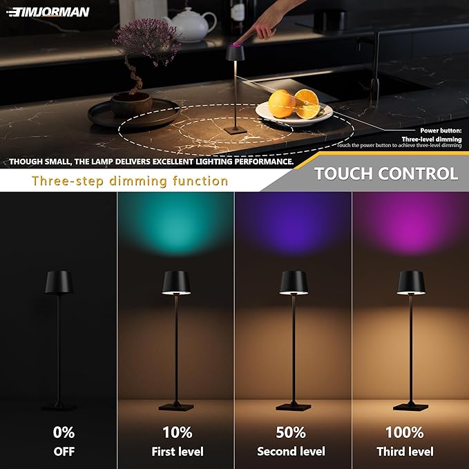 Modern LED Color-Changing Cordless Table lamp, 7 Colors, metal Shade, Touch - Image 4