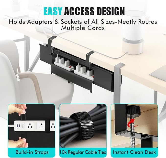 No Drill Under Desk Cable Management Tray - Image 9