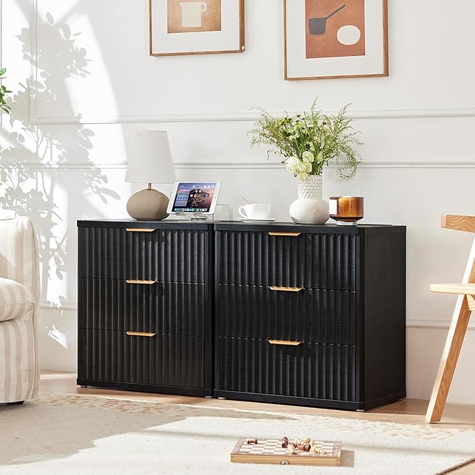 LEYAOYAO 48" Wide Fluted Dresser and 3 Drawers 23" Nightstand Set of 2 - Image 4