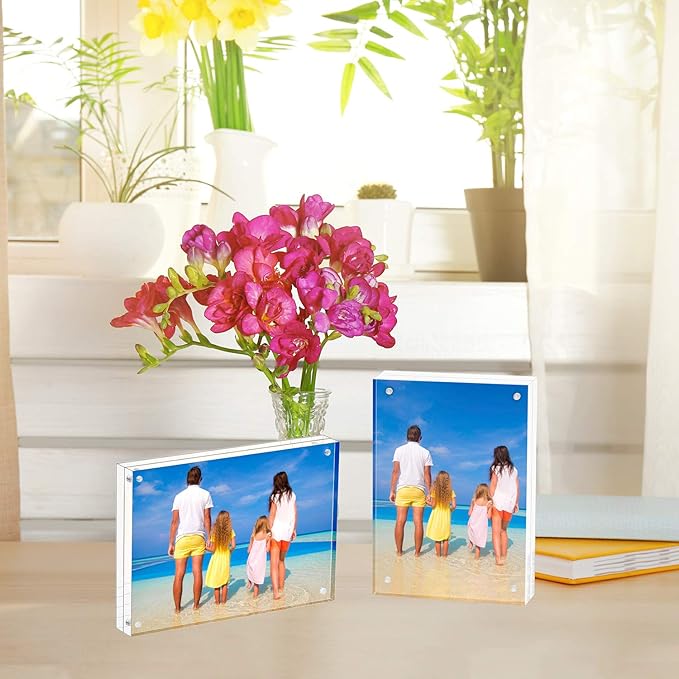 Meetu Acrylic Picture Frame 3.5 x 5 inch, 2 Pack Clear Freestanding Double - Image 3