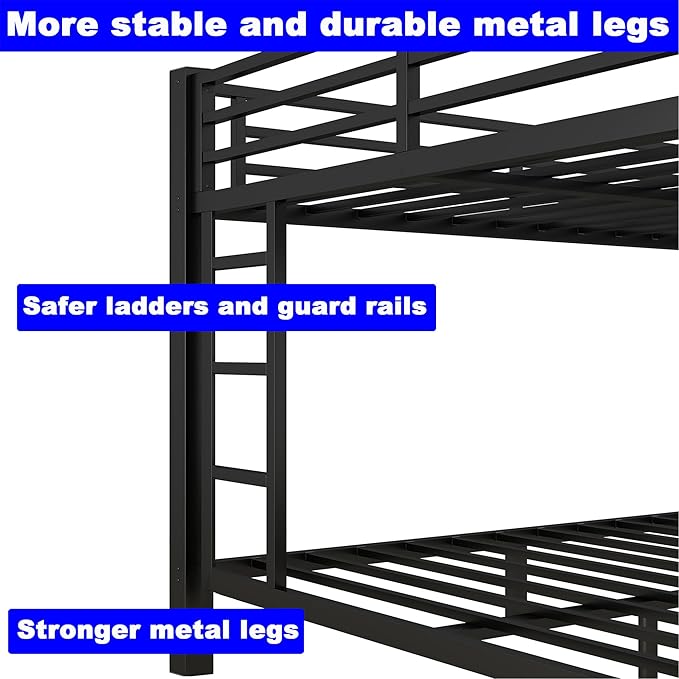 Upgraded Version Thicken Stronger Metal Heavy-Duty Queen Over Queen Bunk Bed - Image 4