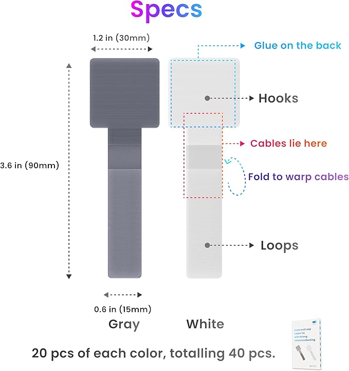 Hook and Loop Cable Ties, Self Adhesive Hook and Loop Cable Straps, Sticky-back - Image 7