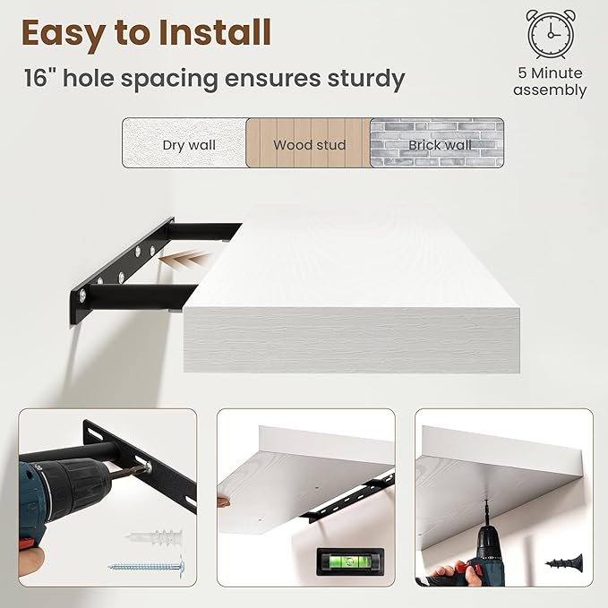 48 Inch Floating Shelves for Wall, 8 Inch Deep Floating Shelf for Storage & - Image 6