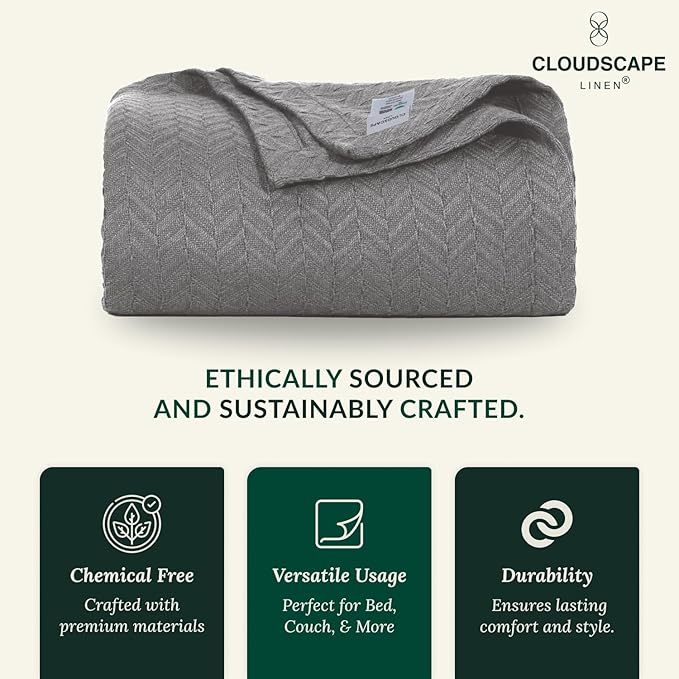 Cloud Scape Linen 100% Cotton Throw Blanket 50x70 Sharkskin, Luxury All-Season - Image 5
