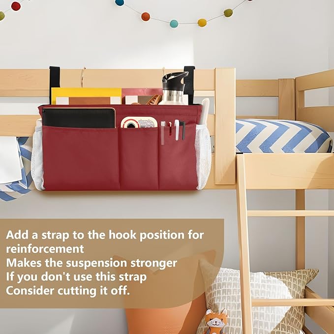 KOPIRIT Navy Red Bedside Caddy Storage Bag Bedside Organizer - Image 6