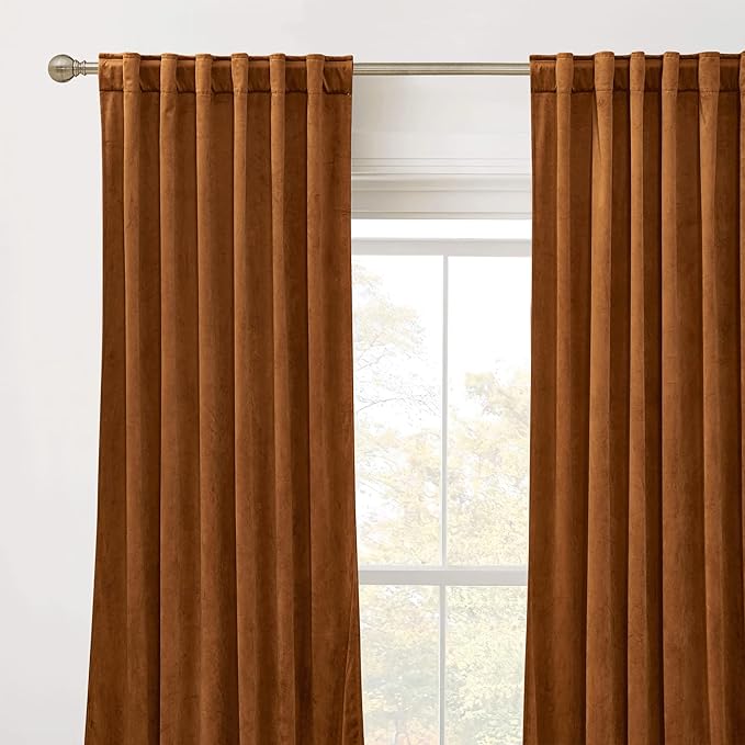 RYB HOME Plush Velvet Curtains, Heavy Duty Back Tab Decorative Window Drapes - Image 2