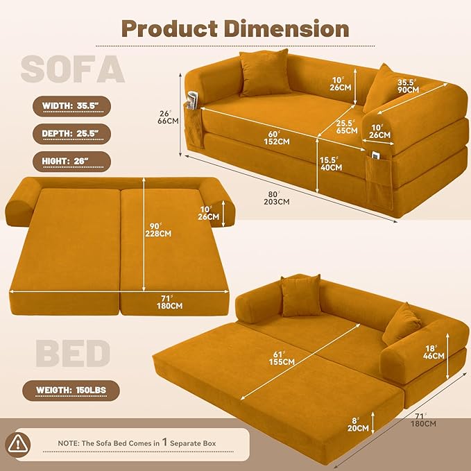Convertible Futon Sofa Bed, Queen Sleeper Sofa Bed, Compressed Couch in a Box - Image 3