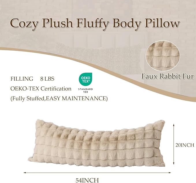 Luxury Shaggy Faux Fur Body Pillow, Fluffy Bed Pillows - Image 3