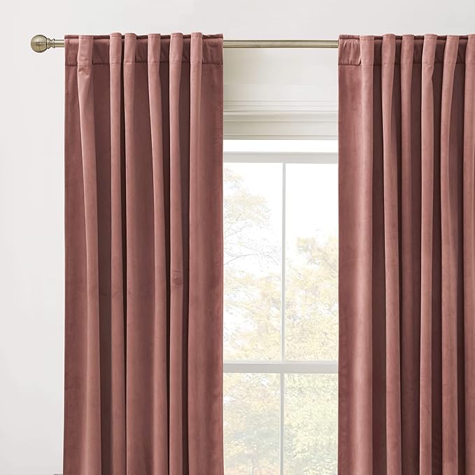 RYB HOME Wild Rose Velvet Curtains 102 inches, Back Tab Soft Fabric Room - Image 2