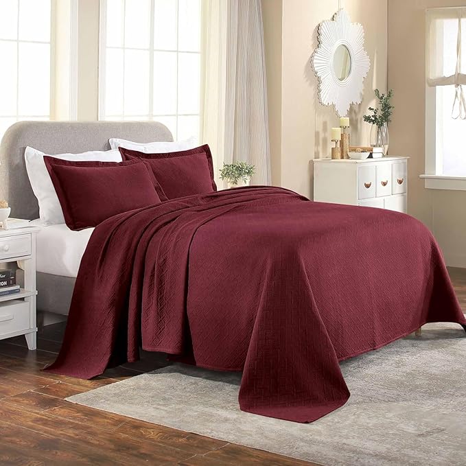 Superior 3 Piece Basketweave Cotton Bedspread Set, Home Bed Decor, Decorative by SUPERIOR