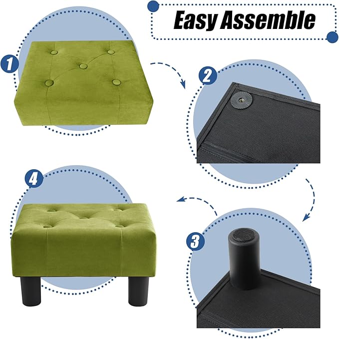 BRIAN & DANY Small Foot Stool, Velvet Foot Stools - Image 5