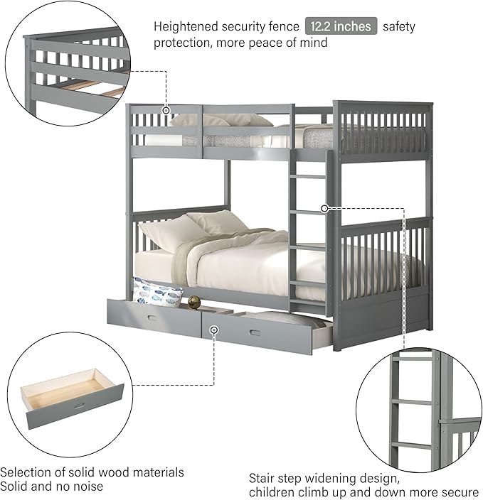 Merax Wood Bunk Bed with Drawers, Convertible Wood Bunk Bed with Ladders and - Image 3