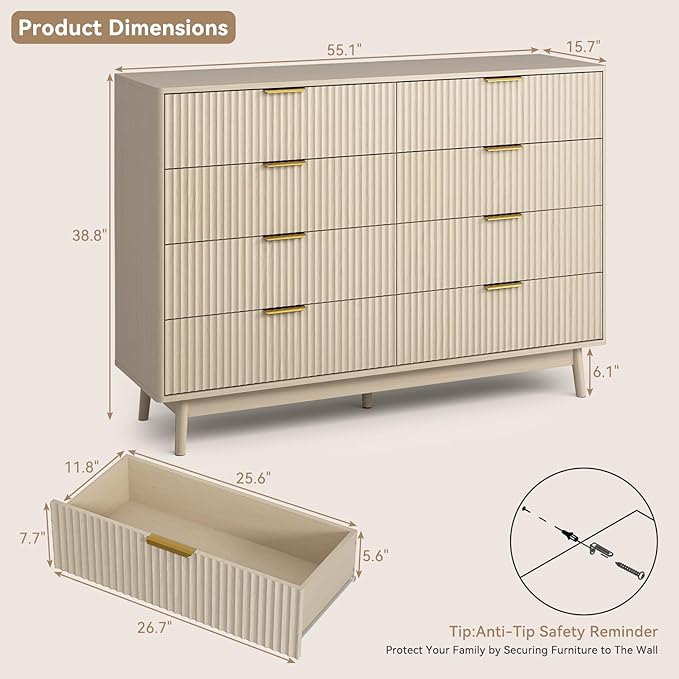CARPETNAL Fluted 8 Drawer Dresser - Image 2