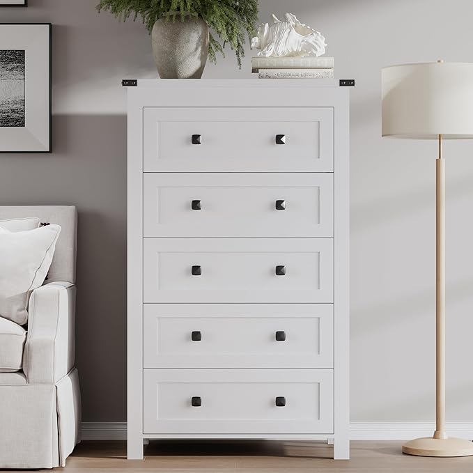 Tall 5-Drawer Dresser, Modern Wooden Storage Chest of Drawers, Dresser TV Stand - Image 3