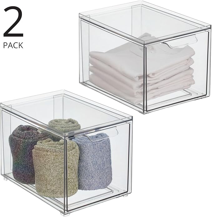 mDesign Plastic Closet Organizer Bin w/Pull Out Drawer - Image 4