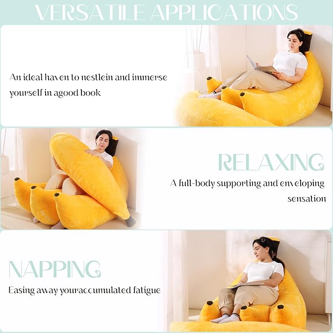 Banana Bean Bag Chair with Ottoman, Floor Sofa Bed with Footrest, Comfy - Image 5