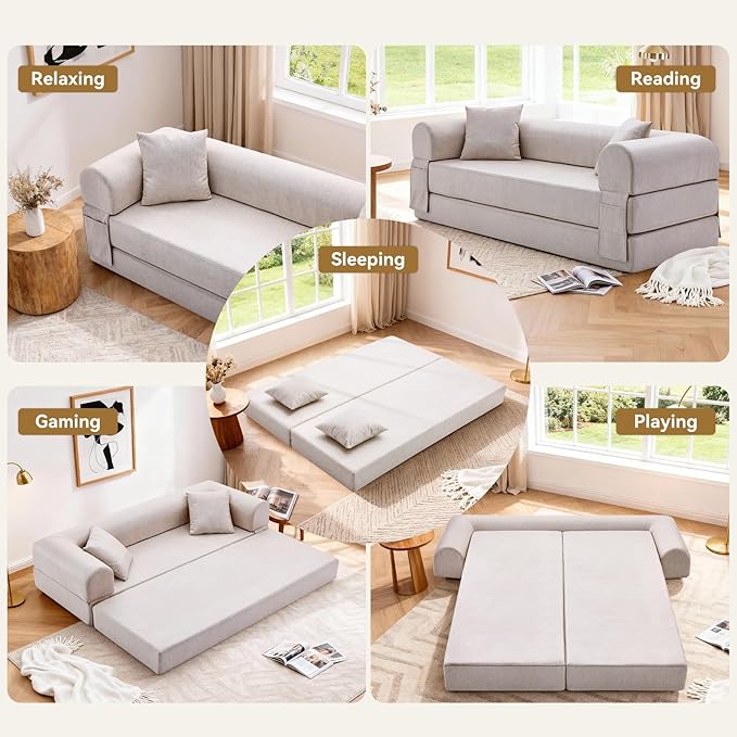 Convertible Folding Sofa Bed, 78.5 Inch Faux Leather Futon Couch - Image 5